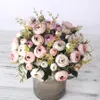 Thé de soie artificielle européenne vintage fleurs roses 6 têtes 4 petits bourgeons bouquet de mariage maison rétro fausse fleur fête bricolage décoration 201201