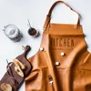 Fashion Nordic Leather Apron Kitchen Coffee Shop уборка фартук для взрослых водонепроницаемые брейк для выпечки фартуки регулируются с карманами 2015598913
