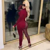 Plus size 2X Women sexy night club wearing sheer Jumpsuits trendy solid color long sleeve overalls sexy skinny bodysuits leggings 4197