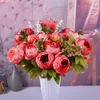 Style européen Faux Artificielle Pivoine Soie Décoratif Fleurs De Fête Pour La Maison Hôtel Bureau De Mariage Jardin Décor Rose Fleurs LJ200910