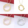 Fashion Brand Stainless Steel Jewelry with Zircon Round Ring Love Screw Pendant Necklace