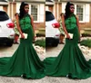 Robes de bal vert foncé Sans manches en dentelle Applique Sweep Train Train Sequins perled Made African African Evening Party Robe Vestido 403