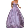 Świecący Lekki Purpurowy Lilac Prom Dresses 2022 Sexy V Neck Spaghetti Pasek Backless Linia Długa Cekinowa Vestido De Festa Formalne suknie wieczorowe z kieszeniami