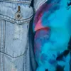 Femmes Tie Dye Hooded Automne Denim Vestes Trou Manches Chauve-Souris Patchwork Poche Manteaux Femme Mode Streetwear Lady Tops 201106