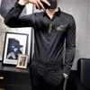 Męska sukienka Koszule Brązowanie List Wydruk Koszula Mężczyźni Slim Fit Formalna Formalna Dla Camisa Hombre Casual Z Długim Rękawem Streetwear Koszulka V249