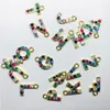 Micro Pave Colorful Rhinestone Letter Charms Pendant Earrings Findings Brass Initial Necklace Jewelry Accessories Wholesale