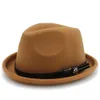 Chapeau Fedora en feutre pour hommes de la mode pour Gentleman Hiver Automne Église Roll Up Brim Homburg Dad Jazz Hat avec ceinture de mode Y200714