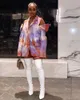 Mode Tie Dye Print Blazer Kvinnor Inklädda Neck Fullständiga Jackor Outwear Höst Vinter Hollow Streetwear Fickor Blazer Mujer1