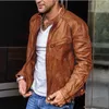 2021 Jesień Nowe męskie PU Skórzana Kurtka Dorywczo Moda Stojak Collar Slim Casual Solid Bomber Kurtki Mężczyźni Punk Motorcycle 5XL-S1