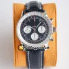 Ny B01 AB0121211B1P2 ETA7750 Chronograph Automatic Mens Watch Black Dial White Subdial Steel Wase Black Leather Stopwatch HWBR Hello_Watch.