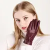 Genuine Leather Gloves Women Winter Plus Velvet Thicken Fashion Driving Sheepskin Gloves1