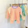 Outono bebê meninos e meninas roupas conjunto de algodão xadrez crianças pijamas terno tops de manga longa + calça 1-6 anos crianças roupas caseiras 20127