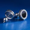 White Gold Stud Earring for Men Black Onyx Inlaid Ronde Earring Hip Hop Sieraden Punk Oorbellen Y1220