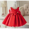 born Baby Girl Dress Sequin Red Lace Tulle Baby Christening Party Princess Gown Bow 1 year Birthday Dress Infant Baptism Gown LJ201221