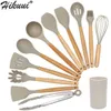 Il miglior set di utensili da cucina in silicone Manico in legno Spatola Cucchiaio da minestra Pennello Mestolo Pasta scolapasta Pentole antiaderenti Utensili da cucina 201223