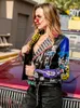 Rivet beading Pu Leather Jacket Women Graffiti Colorful Print Biker Jackets and Coats PUNK Streetwear jacket 220217