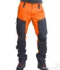 メンズパンツ男性冬カラーブロックジップポケットスポーツ貨物厚い暖かい仕事のズボン