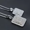 Bling Bling Diamond Dog Tag Iced Out Pendant Necklaces Gold Cuban Link Chain Fashion Hip Hop Jewelry with Full Rhinestone