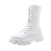 Buty Women White High Platform Gothic Shoes Kobieta Combat 2021 Jesień Moda Czarna Skórzana Midd Calf