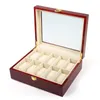 Boîtes de montre Cases 2021 10 Grids Coque en bois rouge Couverture en bois Coffret élégant Organisateur de stockage bijoux Caixa Para Relogio1