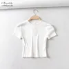 Bradely ミシェルファッションカジュアル夏の女性スリムフィット tシャツタイトな綿半袖 O ネック tシャツクロップトップス 220307