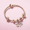 Real 925 Sterling Silver Beads Snake Chain Bracelet Rose Gold Wire Fit Original Pandra Bead Charm Women Jewelry 2022