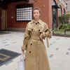 Women's Trench Coats Marca Khaki Cinza Longo Casaco Duplo-Breasted para Mulheres Espanador Solto Oversize Outerwear Lady Spring Outono Roupas