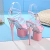 2021 여성 여름 스트리퍼 17.5cm 하이힐 섹시한 페티쉬 샌들 7.5cm 플랫폼 핑크 크리스탈 펌프 파티 댄스 폴 댄스 신발