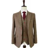 Tailor Made Slim Fit Past voor Mannen Retro Wol Bruin Herringbone Tweed Trouwjurk Custom Mens 3 Stuk Suit Blazers 201027