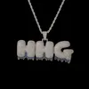 Nome personalizado letras de fundo azul colar pingente ouro prata hip hop jóias com corda chain242k