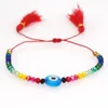 Bracelet dernier créatif arc-en-ciel couleur cristal perle acrylique mauvais yeux perlé à la main rouge coton corde tressé Bracelet pour les femmes