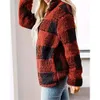 Women Winter Teddy Sweater Teddy Sweater Fluffy Sherpa Fleece Plaid Pullover 1/4 Zipper Turtleneck Sweater Autonn Warm Street Wear 201225