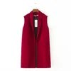 Spring Solid Sold Long Colet for Women Women Jacket sem mangas Office Lady Plus Tamanho Cardigan Red Cardigan Elegant Black Coat Autumn 201031