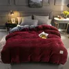 Weinroter weicher warmer Samt-Quilt, dicke Winterdecke, Housse de Couette, Flanell-Bettbezug, King-Size-Bett, LJ201015