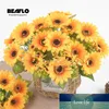 1 ramo de Flores artificiales, girasol, Flor falsa de seda con hojas, Flores para tienda de bricolaje, hogar, jardín, decoración de boda