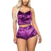 Mode Frauen Sexy Samt Pyjama Sets Damen Spitze V-ausschnitt Crop Tops Shorts 2 teile/satz Nachtwäsche Pyjamas Sets HHA1670