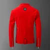 Crâne en cuir collé vestes rouges hommes style de rue haute col rabattu streetwear vestes et manteaux pour hommes Casacas Para Hombre 201114