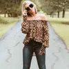 Sexy Style Kobiety Leopard Koszulki Off Drukowanie na ramię Luźne Topy Pulowers CHIC Ladies Bluzka Stylowa Koszula Femme Blusa Odzież H1230