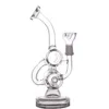 8 inchs glass Recycler Oil Rigs Heady Glass Water Bongs Double Barrel honeycomb Glass Water Pipes Hookahs Shisha with oil pot260J1669086