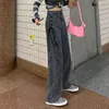 Fashion Gothic High Waist Jean Chic Side Lace Up Wide Leg Denim Pants Female Harajuku Y2K Streetwear Straight Trousers 220310