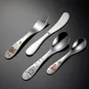 Tableware for Children Cartoon China Giant Panda Stainless Steel Kids Cutlery Set 4piece Dining Knife Fork Tablespoon Picnic 211229