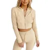 Women's Tracksuits Womens Tracksuit 2 Pcs Sets Zipper Long Sleeve Hooded Sweatshirt Crop Top + Tight Pant Casual Sport Lounge Wear Clothes1