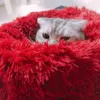 Dog Round Cat Bed Warm Sleeping Long Plush Soft Pet House lugnande Bekväm kull S Produkt Y200330