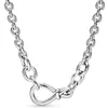 925 Sterling Silver Chunky nieskończoność węzeł koraliki Pave Me Link długi kabel łańcuch naszyjnik na koralik urok DIY biżuteria W220308