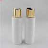 100ml X50 White Round Empty PET Travel Bottle With Gold Aluminum Disc Top Cap Press Family Oil DIY SPA Bottles Container 3.3ozhigh qualtity