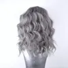 Ombre grå kort Bob Hair Natural Wave Syntetisk Lace Front Wig För Kvinnor Gratis Del Värmebeständig Makeup Paryk