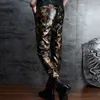 Pantalon en cuir PU Skinny imprimé floral Hommes Mode coréenne Slim Discothèque Hommes Pantalons en cuir Casual Mens Faux Pantalon en cuir 201126