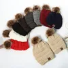 Kids Adults Pom Poms Beanies Knitted Hat Thick Warm Winter Hat Soft Stretch Cable Knit Wool Hats Skullies Beanie Girl Ski Caps Party Masks