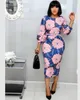 South African Print Short Evening Dress 2022 O Neck Knee Length Long Sleeve Prom Dresses Plus Size Black Girls Cocktail Party Skirt Sexy Women Robe De Mariée