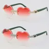 New Metal Micro-paved Diamond Set Rimless Sunglasses Womens Men White Inside Black Buffalo Horn Sun glasses Wood Male and Female F327q